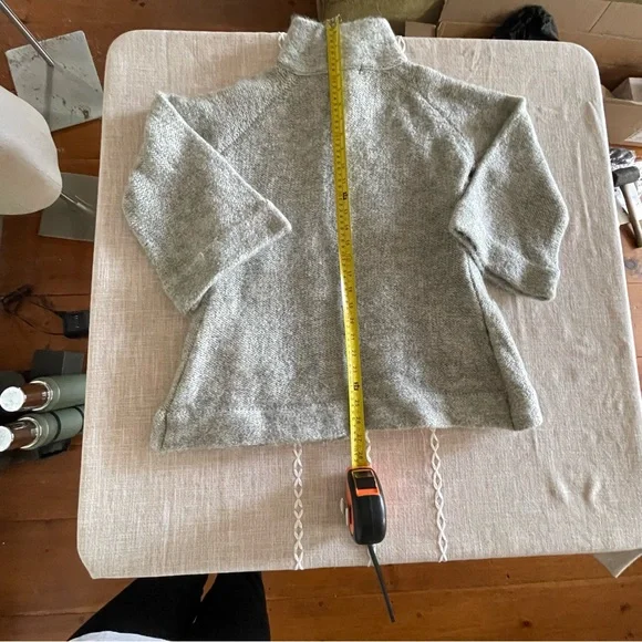 Effortless Cape-Style LUXE Knit Sweater Petite Fit, Heather Gray Soft & Cozy - Picture 7 of 12